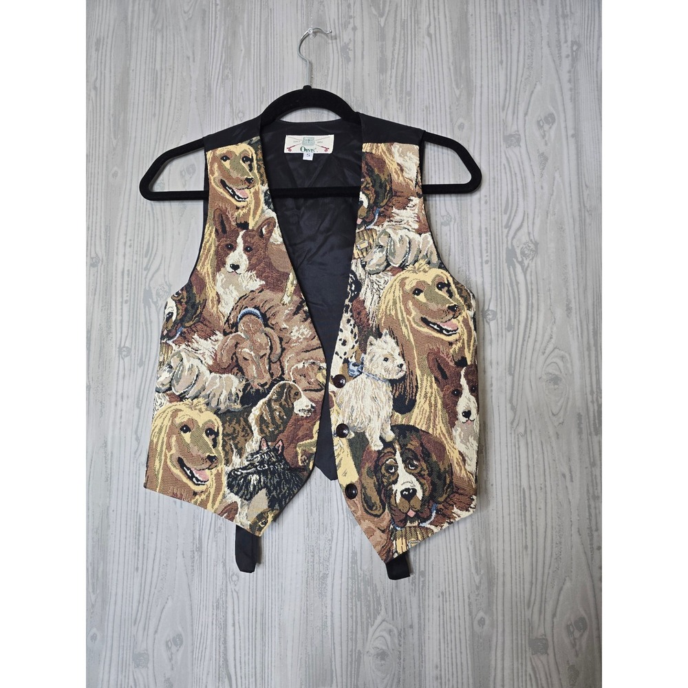 Vintage Orvis Dog Tapestry Vest Women S Made in USA Woven Retriever Corgi Terrie